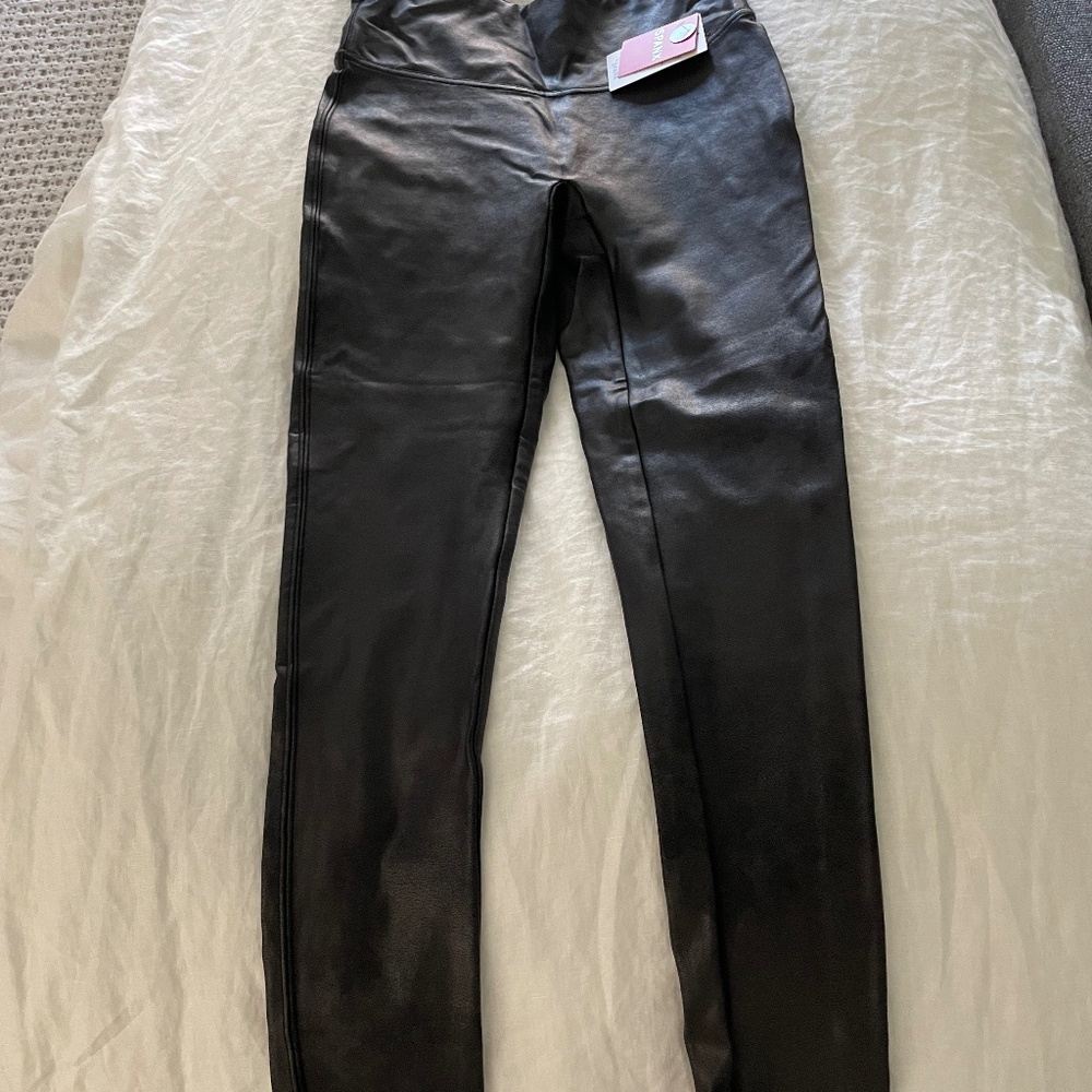 SPANX faux leather black leggings, petite size S/P. NWT